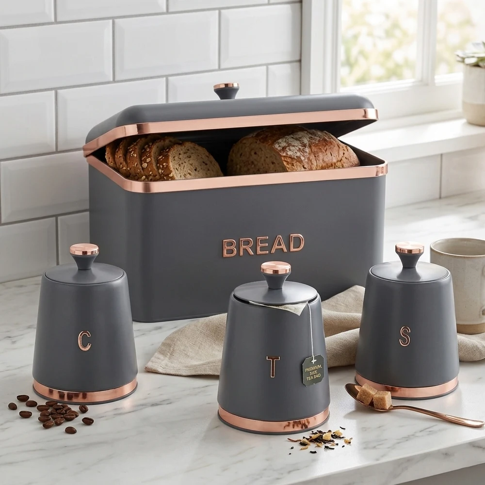 Bread Bin with Tea, Coffee & Sugar Canister Set