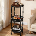 3 Tier Round Storage Trolley Cart with Wheels, Black Metal