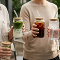 4pcs Drinking Glasses with Bamboo Lids and Straw