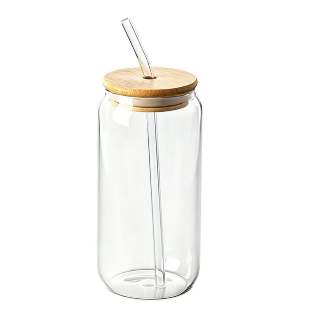 4pcs Drinking Glasses with Bamboo Lids and Straw