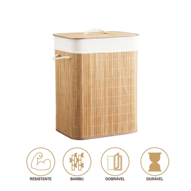 Bamboo Rectangular Foldable Laundry Basket