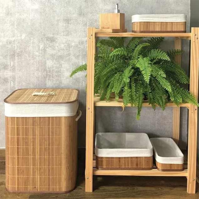 Bamboo Rectangular Foldable Laundry Basket