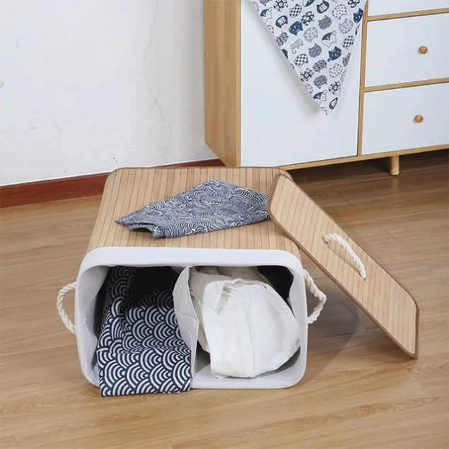 Bamboo Rectangular Foldable Laundry Basket
