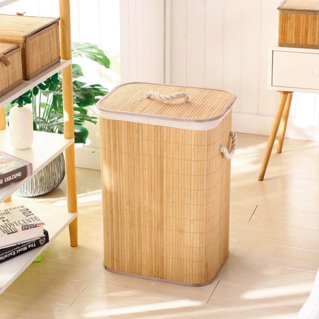 Bamboo Rectangular Foldable Laundry Basket