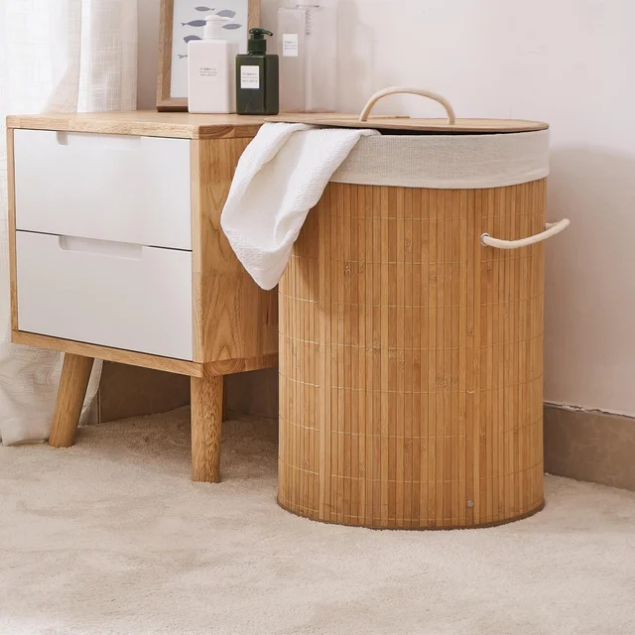 Bamboo Round Foldable Laundry Basket