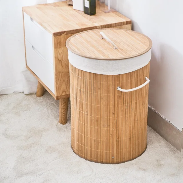 Bamboo Round Foldable Laundry Basket