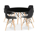 Modern Dining Set Round Table and Wooden Leg Chairs