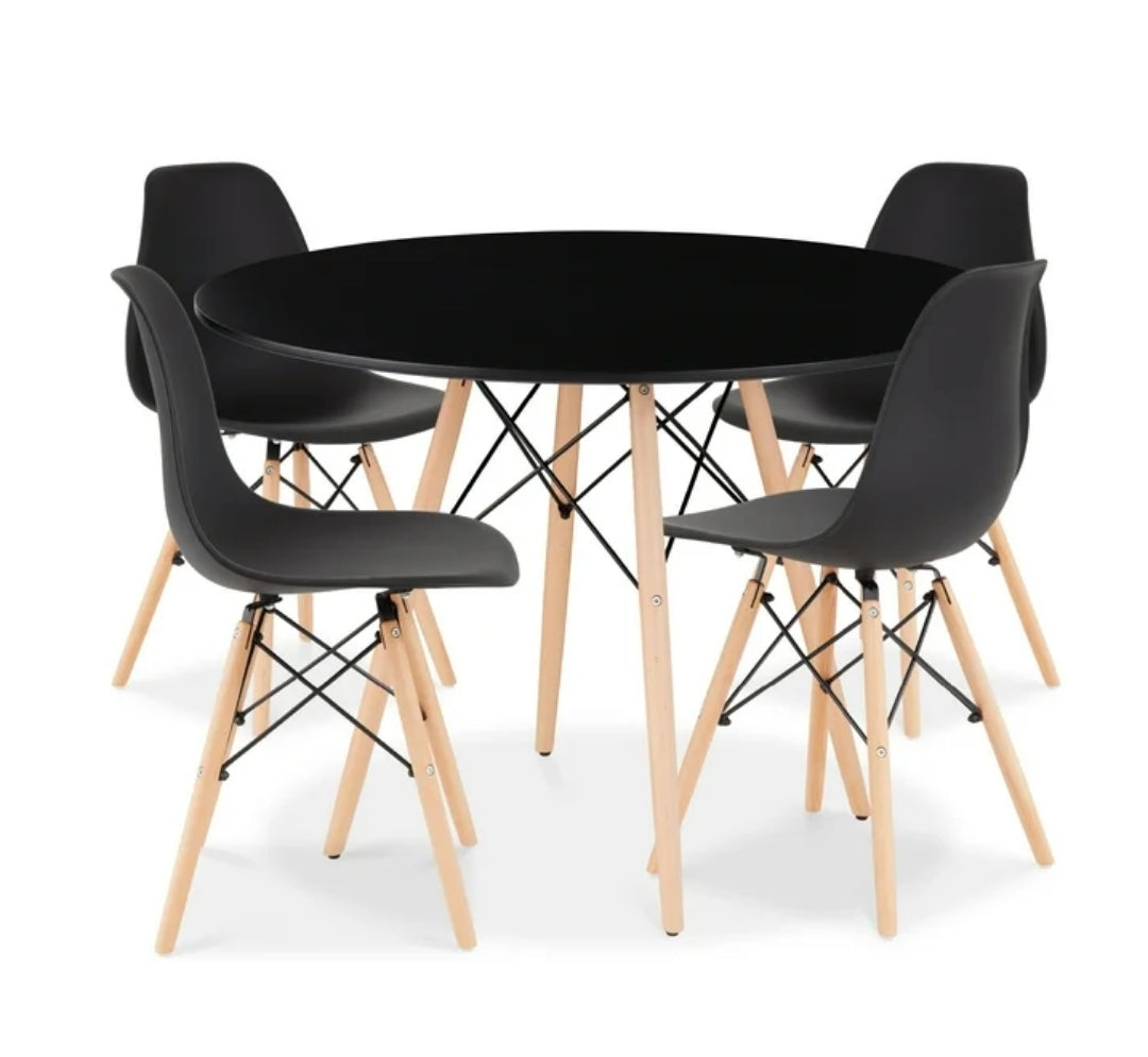 Modern Dining Set Round Table and Wooden Leg Chairs