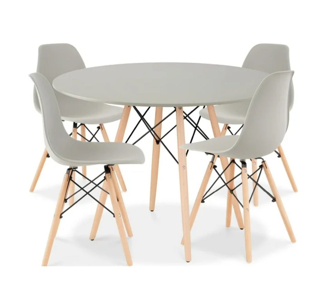 Modern Dining Set Round Table and Wooden Leg Chairs