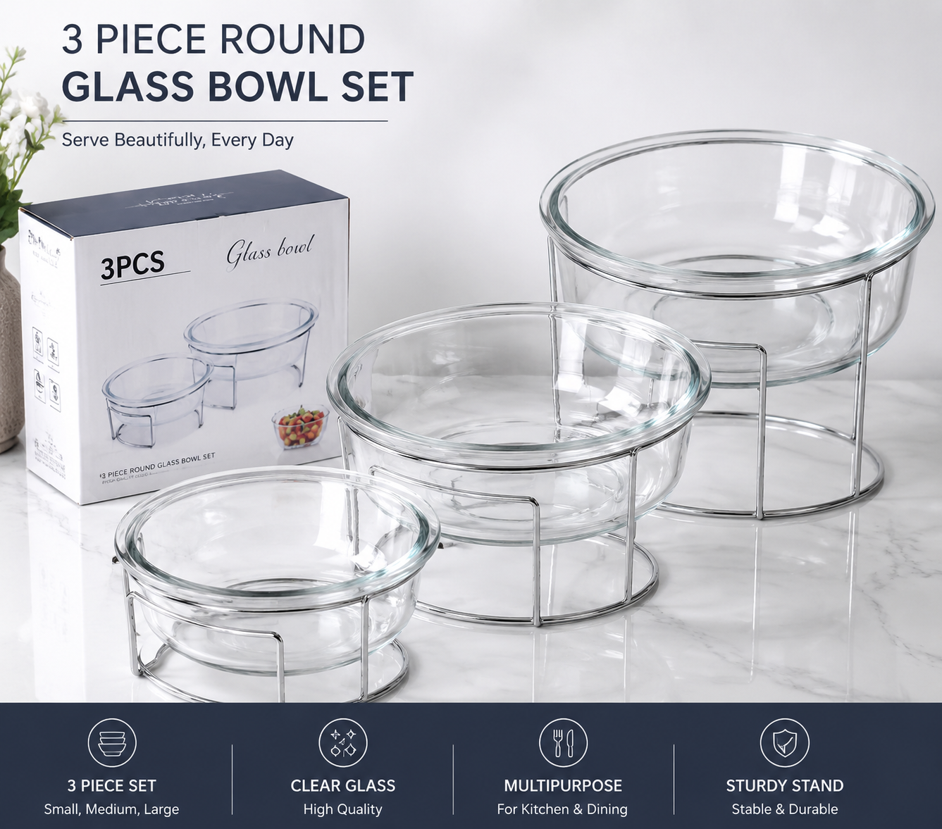 3 Piece Glass Bowl Set