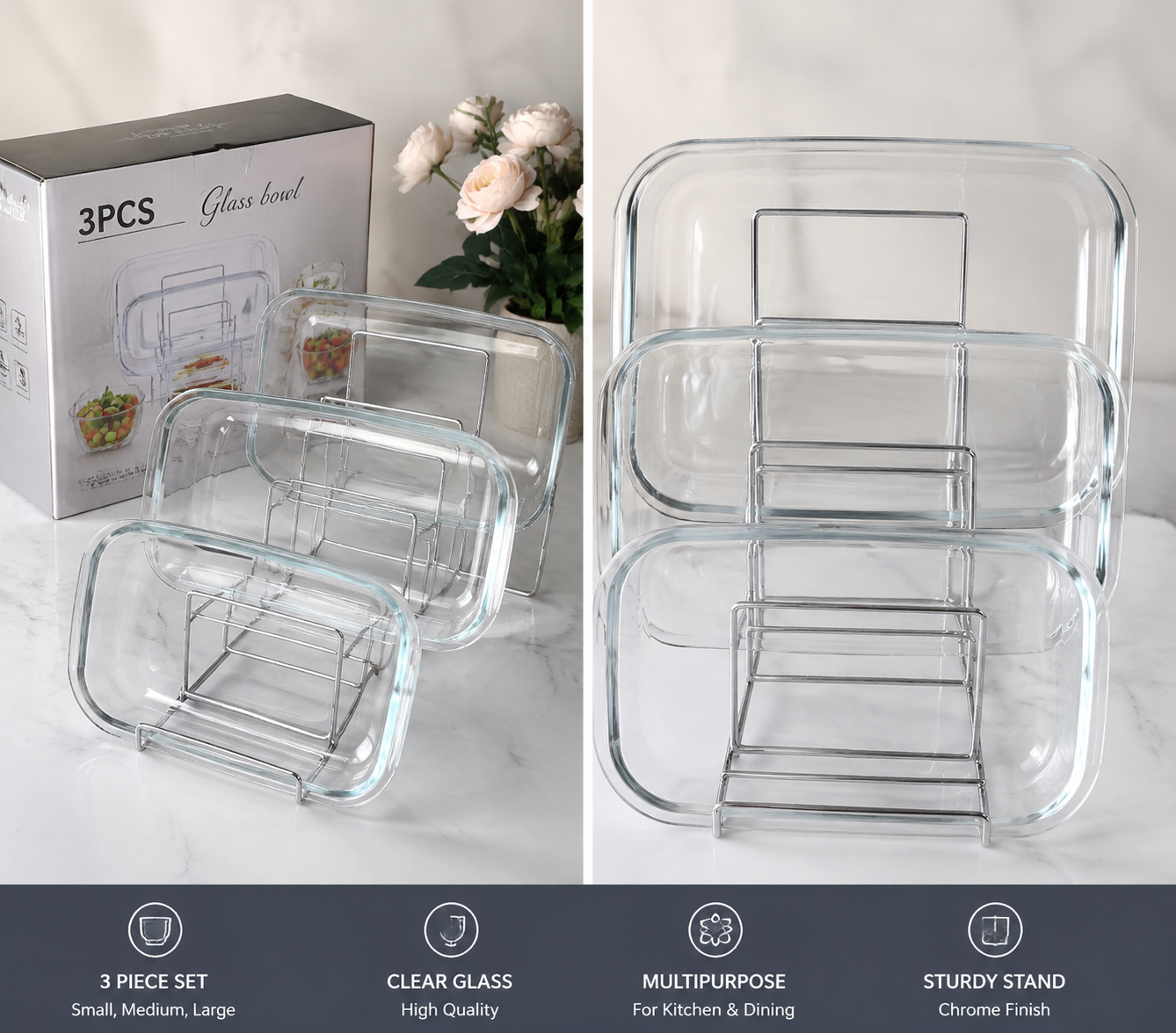 3 Piece Glass Bowl Set
