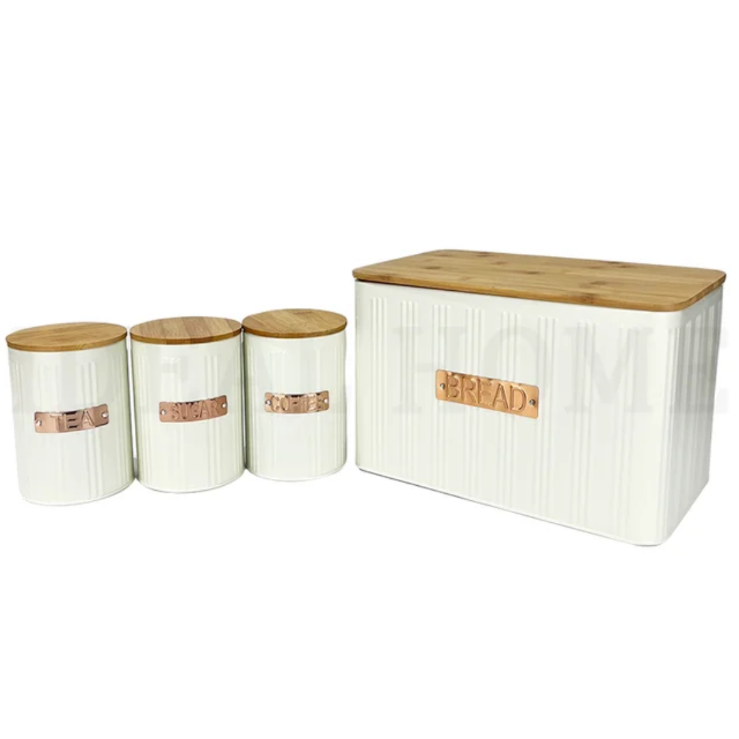 Bamboo Lid Bread Bin with Canisters 4Pcs