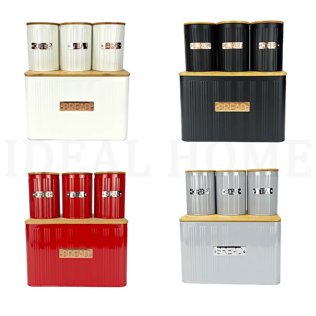 Bamboo Lid Bread Bin with Canisters 4Pcs
