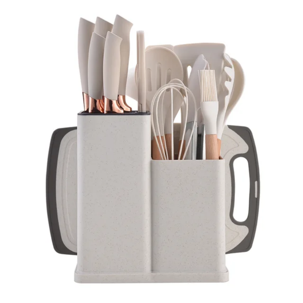 19 Pcs Silicone Kitchenware Set with Wooden Handles