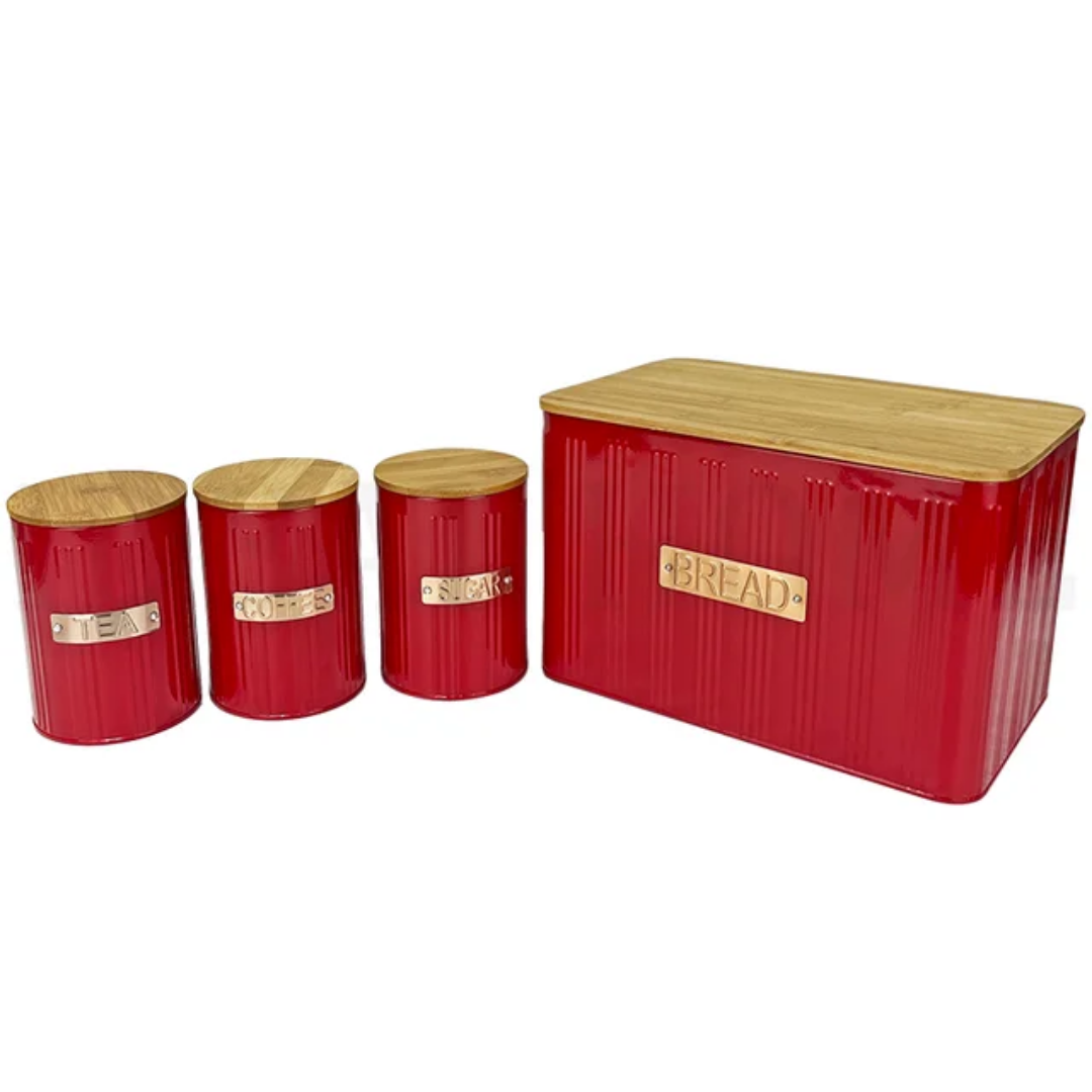 Bamboo Lid Bread Bin with Canisters 4Pcs