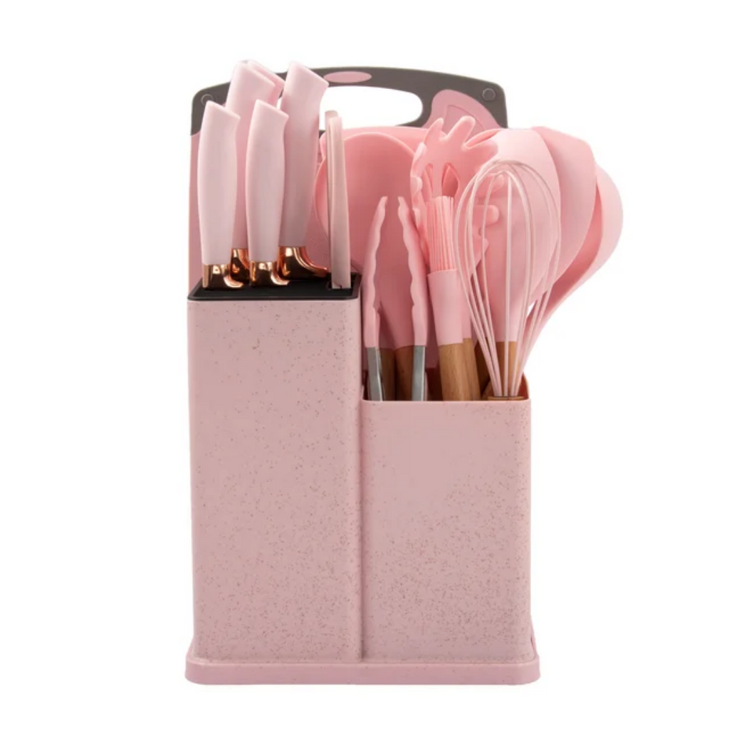 19 Pcs Silicone Kitchenware Set with Wooden Handles
