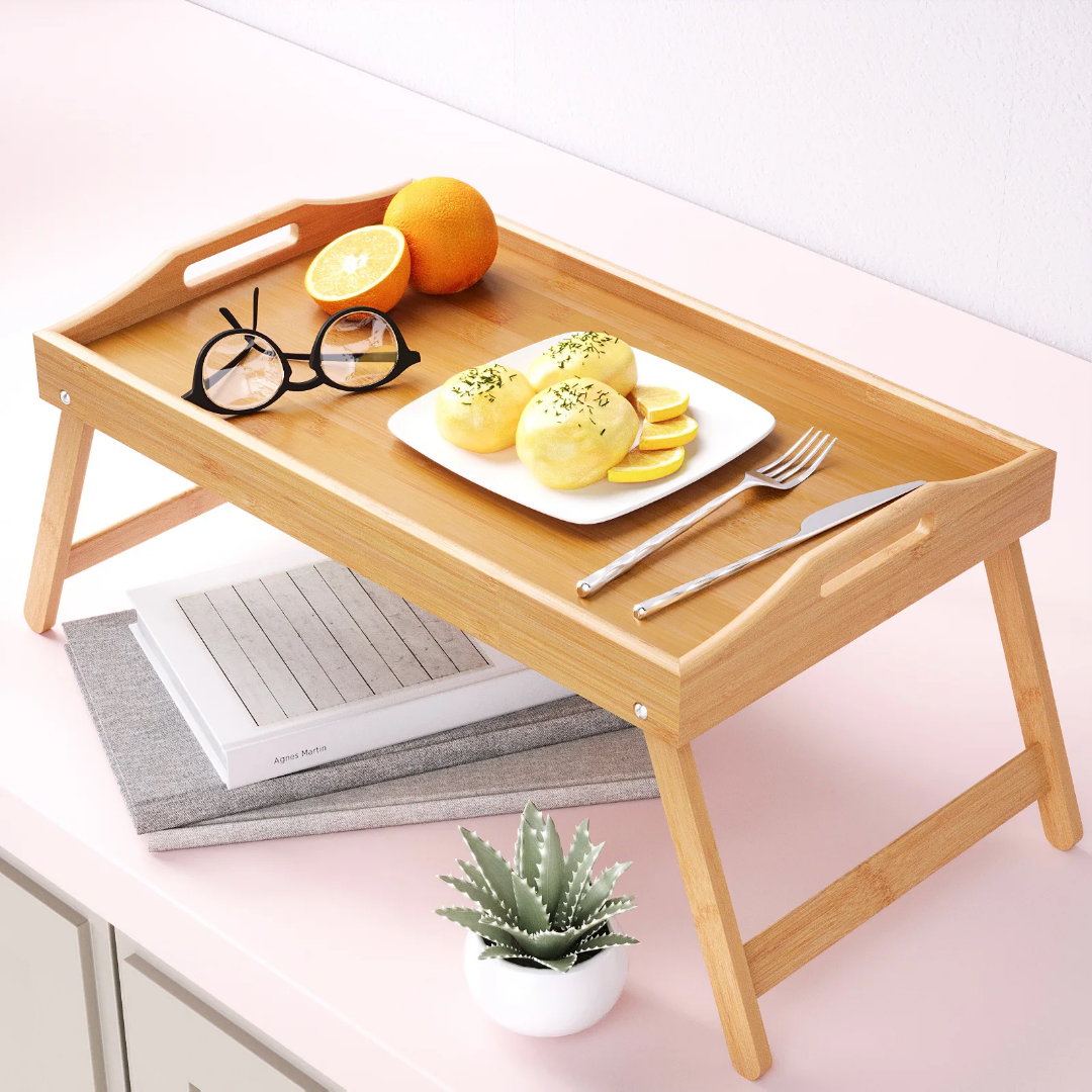 Bamboo Bed Tray With Foldable Legs - Brown