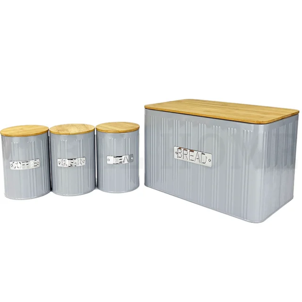 Bamboo Lid Bread Bin with Canisters 4Pcs